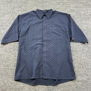 Solo Limited Mens Button Up Shirt XL Blue Geometric Short Sleeve Retro Casual